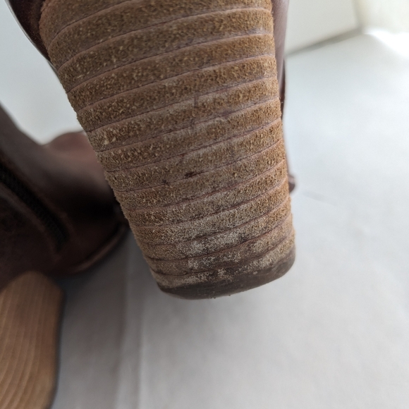 Korkease Natalya Stacked Wedge Bootie Brown Leather Zipper Boot Women's Size 6 - Picture 9 of 13